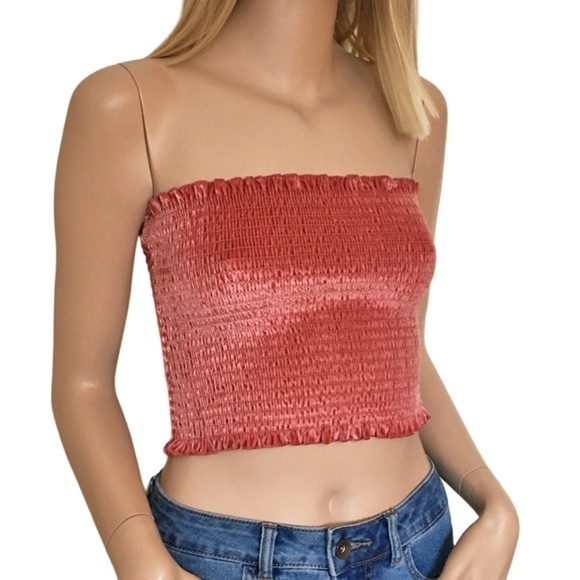 Hollister Shirred Smocked Crop Tube Top Tank Ruffles and Velvet Pullover - Picture 5 of 14